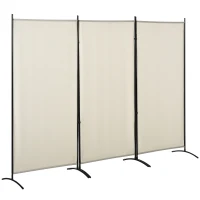 HOMCOM Biombo Separador de Ambientes de 3 Paneles 253x50x182 cm Divisor de Habitación Plegable con 6 Pies de Metal Beige(m-11)