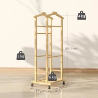 HOMCOM Portant à vêtements sur roulettes, porte-manteaux en bambou, double cintre intégré, 47 x 33,7 x 105,5 cm, bois naturel(m-3)