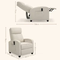 HOMCOM Fauteuil de Relaxation et Massage avec Inclinaison Manuelle Dossier Repose-Pied réglable revêtement synthétique Crème(m-3)