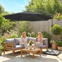 Outsunny 3m Overhanging Parasol, with Base, Weights and Cover - Black(m-14)