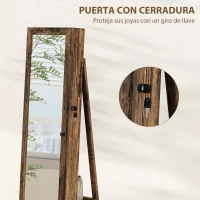 HOMCOM Espejo Joyero Giratorio 360° Armario para Joyas con Cerradura y Espejo Pequeño Incorporado 38x38x160 cm Marrón Rústico(m-7)