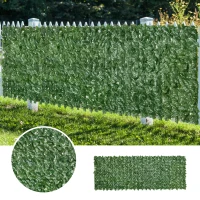 Outsunny 2-Piece Artificial Leaf Hedge Screen Privacy Fence Panel for Garden Outdoor Indoor Decor, Dark Green, 3M x 1M(m-8)