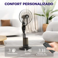 HOMCOM Ventilador Nebulizador de 3 Velocidades con Temporizador 3 Modos y Depósito 3,2L 44,5x38,5x120 cm Negro(m-5)