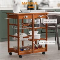 HOMCOM Rolling Kitchen Island Trolley Cart Drawer Shelves Basket Wheels W/  6 Bottle Wine Rack, Honey Colour(m-6)