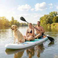 Outsunny Tabla Paddle Surf Hinchable SUP Extra Largo de 335 cm con Asiento Remo Convertible Aletas Bomba y Mochila Carga 180 kg(m-2)
