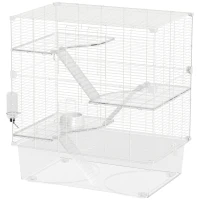 PawHut Cușcă pentru rozătoare pe mai multe niveluri cu accesorii incluse, din oțel, PET și PS, 73x47x80 cm, alb(m-11)