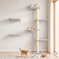 PawHut Mur d'escalade pour chats, Set de 3 pièces d'escalade mural pour chats, éléments muraux pour chats avec arbre à griffer, plateformes et hamac(m-5)