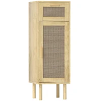 HOMCOM Meuble salle de bain rangement, meuble de rangement style bohème - tiroir et placard, étagères réglables, porte à rotin(m-1)