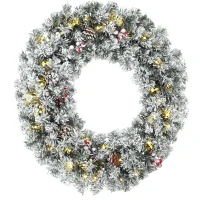 HOMCOM Guirlande de Noël enneigée de 60 cm avec LED, nœud écossais, branches, pommes de pin, baies, Vert(m-1)