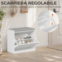 HOMCOM Panca Scarpiera Salvaspazio con Seduta Imbottita e Anta a Ribalta, 60x30x52 cm, Bianco(m-4)