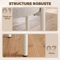 HOMCOM Lot de 4 Tabourets Empilables Ronds avec Assise Rembourrée, sans Dossier, Gain de Place, 45 x 45 x 47,5 cm, Crème(m-7)