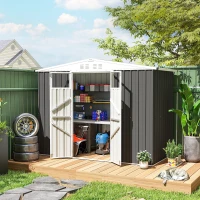 Outsunny 8 x 4 ft Metal Garden Shed, Garden Storage Shed with Window, 4 Vents and Lockable Door, Waterproof Galvanised Steel Tool Storage Cabinet, Dark Grey(m-10)