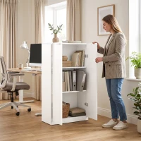 HOMCOM 120 cm Tall Storage Cabinet Cupboard, 3-Tier File Organiser Wooden Filing Cabinet, White(m-8)