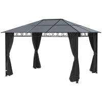 Outsunny Hardtop Gazebo Garden Pavilion w/ UV Resistant Polycarbonate Roof, Curtains, Steel & Aluminium Frame, 3 x 4(m), Grey(m-13)