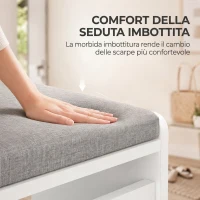 HOMCOM Panca Scarpiera Salvaspazio con Seduta Imbottita e Anta a Ribalta, 60x30x52 cm, Bianco(m-6)