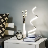 HOMCOM Set of 2 Modern Wave-Shaped LED Table Lamp with Round Metal Base for Living Room, Bedroom, White(m-7)