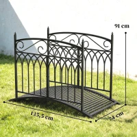 Outsunny Pont de Jardin en Métal Style Baroque Passerelle Décorative avec Garde-Corps 91cm et Charge 100kg Noir(m-3)
