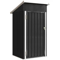 Outsunny 3.5 x 3 ft Outdoor Storage Shed with Sloping Roof, Lockable Door, 2 Vents and Gloves for Garden, Dark Grey(m-1)