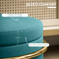 HOMCOM Taburet Rotund de Depozitare din Catifea cu Spațiu de 24L și Capac Detașabil, Ø42x39 cm, Verde(m-4)