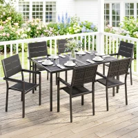 Outsunny 7 Pieces Outdoor Dining Set, Patio Table and Chairs for 6, Garden Dining Furniture Set with Slatted Tabletop(m-14)