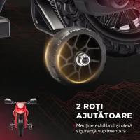 AIYAPLAY Motocicletă Electrică pentru Copii 3-8 Ani, 2 Motoare 12V, Roți Ajutătoare și Claxon, 3 Km/h, 30 Kg, Roșu(m-5)