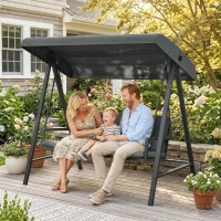 Outsunny Three-Seat Garden Swing Chair, with Adjustable Canopy - Dark Grey(m-10)