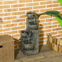 Outsunny Garden Water Feature Waterfall Fountain with 4-Tier Stone Look Bowls, Adjustable Flow(m-2)