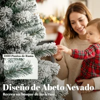 HOMCOM Árbol de Navidad Nevado de 220 cm con 1000 Puntas de PVC Ignífugo Ramas Articuladas Montaje Rápido Verde y Blanco(m-5)