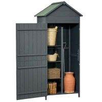 Outsunny Garden Shed 4-Tier Wooden Garden Outdoor Shed 3 Shelves Utility Gardener Cabinet Lockable 2 Doors - Grey(m-1)