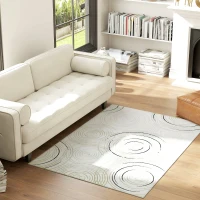 HOMCOM Modern Area Rug, Swirl Pattern Machine Washable Rug, Allergy-Friendly Floor Carpet for Living Room, Bedroom, Dining Room, Home Office, 170 x 120 cm, Cream White(m-10)