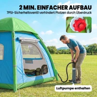 Outsunny Aufblasbares Zelt 2-3 Pers. Schneller Aufbau Outdoor Camping Zelt mit Luftpumpe Meshfenster abnehmbar Dach(m-4)