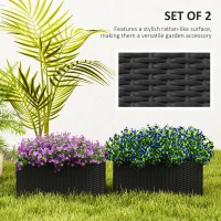 Outsunny Set of Two Rattan-Effect Planters - Black(m-4)