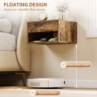 HOMCOM Set of Two Floating Bedside Tables - Rustic Brown(m-5)