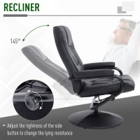 HOMCOM Executive Recliner Chair High Back Swivel Armchair Lounge Seat w/Footrest Stool (Black)(m-4)