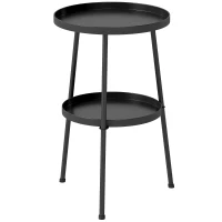 Outsunny Patio Side Table, 2-Tier Round Coffee End Table for Garden Balcony Living Room Bedroom, Black(m-1)