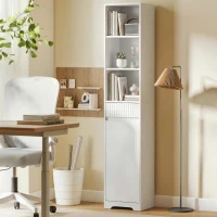 HOMCOM Armario de Baño Alto con Cajón Diseño Acanalado Estante Ajustable Estantes Abiertos para Espacios Pequeños Blanco(m-8)