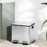 HOMCOM 30L Dual Compartment Stainless Steel Bin, with Deodoriser Holders - Silver Tone(m-10)