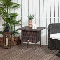 Outsunny Outdoor Rattan Side Table Coffee Table with Plastic Board, Full Woven Table Top for Patio, Garden, Balcony, Mixed Brown(m-10)