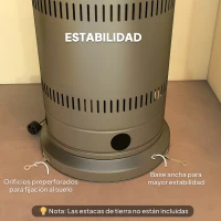 Outsunny Estufa de Gas Butano Portátil 13000W con Sistema Antivuelco Encendido Piezoeléctrico y Ruedas 82x82x222 cm Gris(m-7)