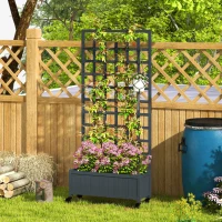 Outsunny Wooden Trellis Planter, Raised Garden Bed with Wheels, to Climb and Grow Vegetables, Herbs and Flowers, Grey(m-7)