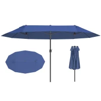 Outsunny Grande Parasol de Jardin Exterieur 4,6 x 2,7 m, Parasol Double avec Manivelle, pour Terrasse, Patio, Bleu(m-11)