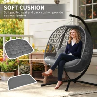 Outsunny Outdoor Double Hanging Chair with Cushion and Cup Holders, Charcoal Grey(m-7)