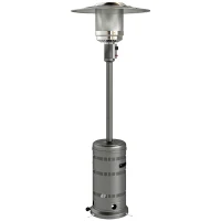 Outsunny Estufa de Gas Butano Portátil 13000W con Sistema Antivuelco Encendido Piezoeléctrico y Ruedas 82x82x222 cm Gris(m-1)
