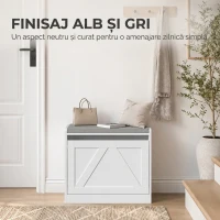 HOMCOM Bancă pantofar cu compartiment rabatabil, 60x30x52 cm, alb(m-7)