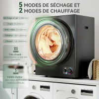 HOMCOM Sèche-linge électrique portable 850W, capacité 33L 4 modes de fonctionnement, acier inoxydable, 49 x 40,5 x 60 cm, noir(m-4)
