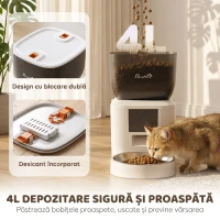 PawHut Distribuitor Automat de Hrană pentru Pisici 4L, WiFi 2.4G, Control App cu Înregistrare 10s, Bol, Alb(m-6)