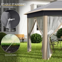 Outsunny Hexagon Pop Up Gazebo Outdoor Patio Gazebo Double Roof Instant Shelter with Netting, 3 x 4m, Khaki(m-6)