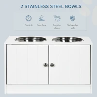 PawHut Raised Pet Feeder, with Two Bowls, Storage - White(m-4)