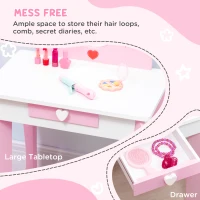 ZONEKIZ 5PCs Kids Bedroom Furniture Set with Bed, Toy Box Bench, Storage Unit, Dressing Table and Stool, Princess Themed, for 3-6 Years Old, Pink(m-5)