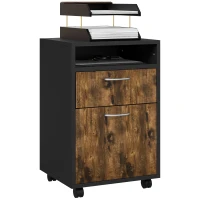 HOMCOM 60cm Filing Cabinet with Drawer, Open Shelf, Metal Handles and 4 Wheels, Office Home Organiser Mobile Printer, Rustic Brown(m-11)